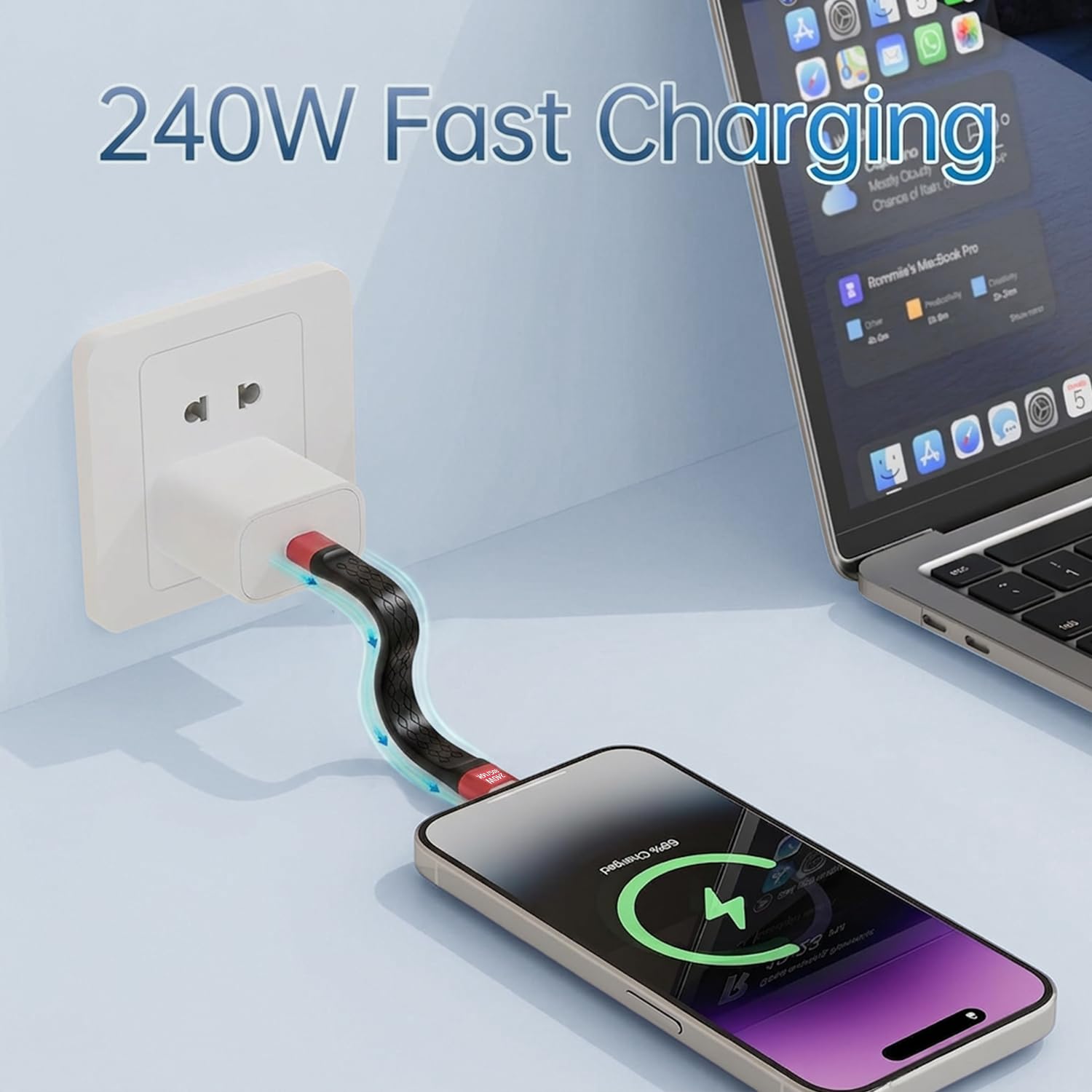 Cavo corto da USB-C a USB-C, 5 pollici, 80 Gbps, video 8K a 60 Hz, 240 W PD, sincronizzazione dati, compatibile con Thunderbolt 5/4/3, MacBook, SSD esterno