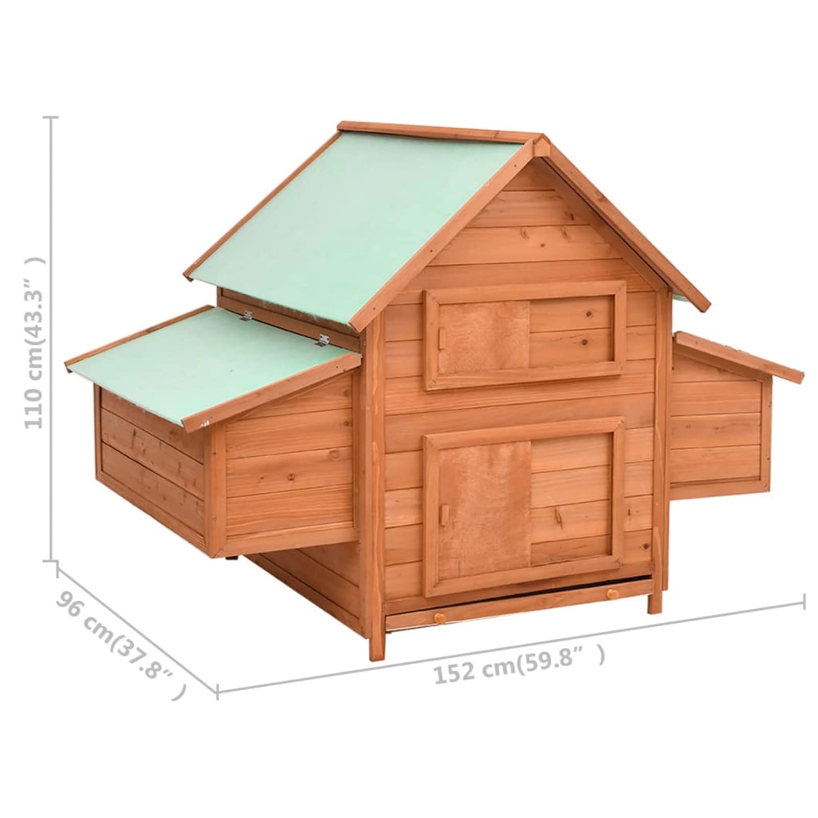 Homgoday Gallinero de 152 x 96 x 110 cm de madera maciza de madera firme, gallinero y corral, gallinero, jaula de aves de corral para gallinas, patos, conejos, perros, jaula de aves de corral