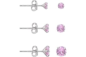 Pink and Silver Sterling Silver Cubic Zirconia Stud Earrings 3-5mm