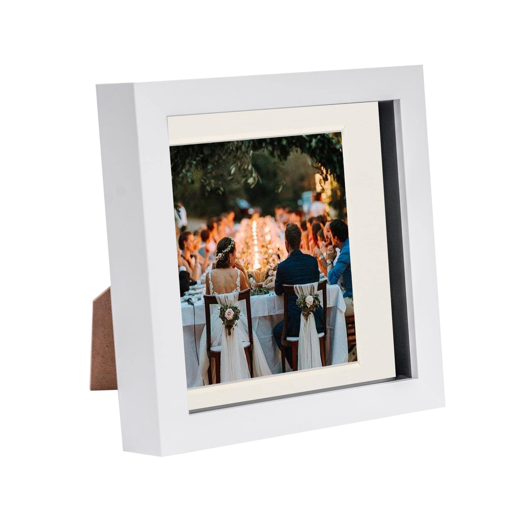 Nicola Spring 6 x 6 3D Shadow Box Photo Frame - Craft Display Picture Frame with 4 x 4 Mount - Glass Aperture - White/Ivory