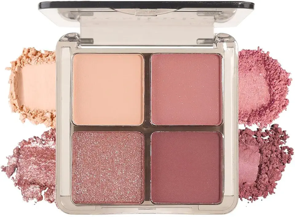 Paleta de sombra, paleta de sombras realçadoras de olhos rosa nude neutro, sombra mágica metálica e brilhante, fórmula cremosa pigmentada aveludada, paleta de sombras quadridiretas para mulheres