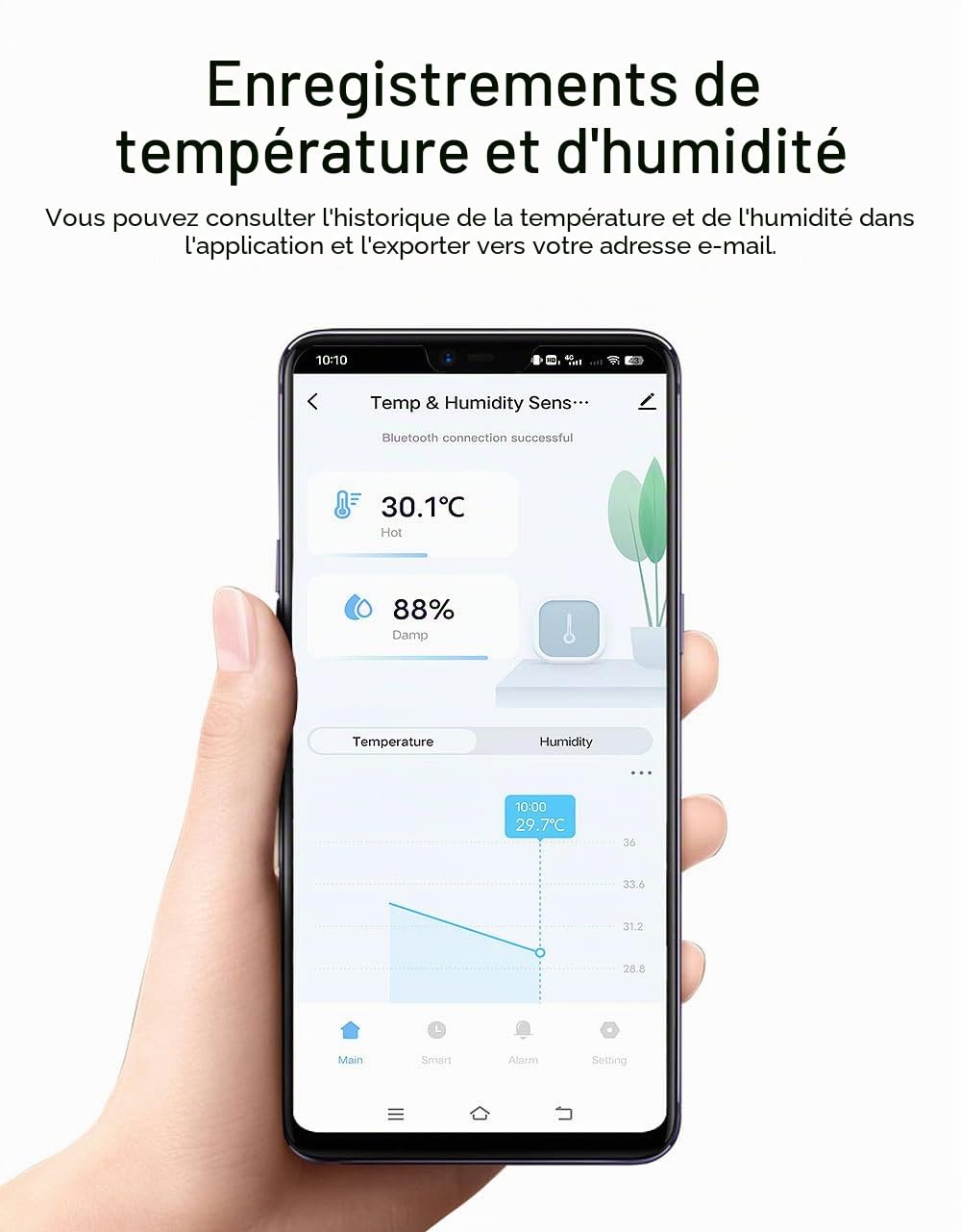 Thermomètre-hygromètre connecté étanche avec fonction bluetooth [Luminea]