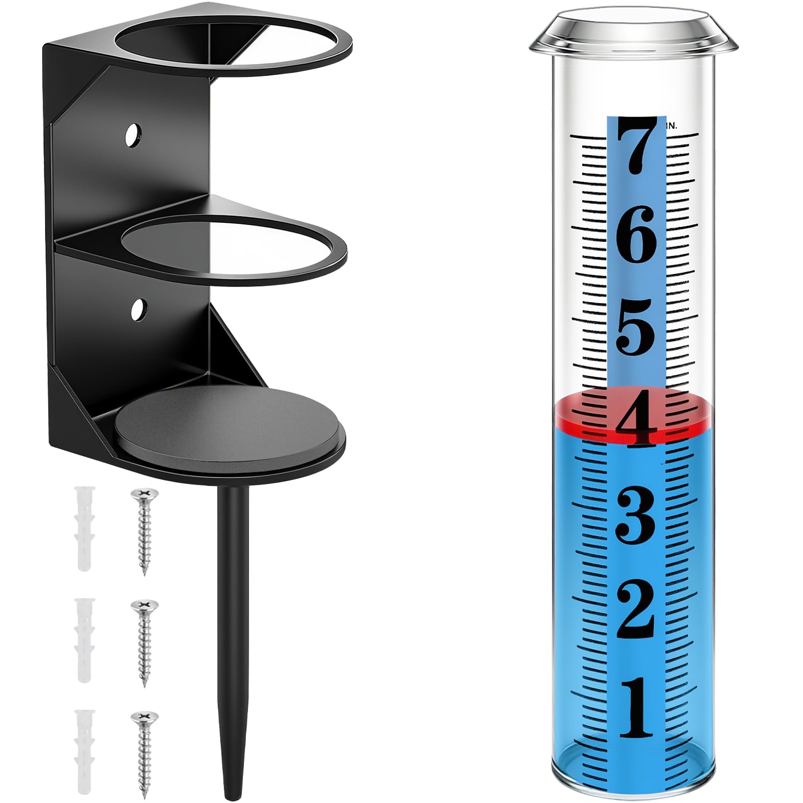 Photo 1 of WondMall Rain Gauge Outdoor, Accurate Rain Gauges Outdoors Best Rated with Metal Rack Holder, Water Rain Meter with Thickened Plastic Large Font Tube for Yard, Easy to Read with Red Float