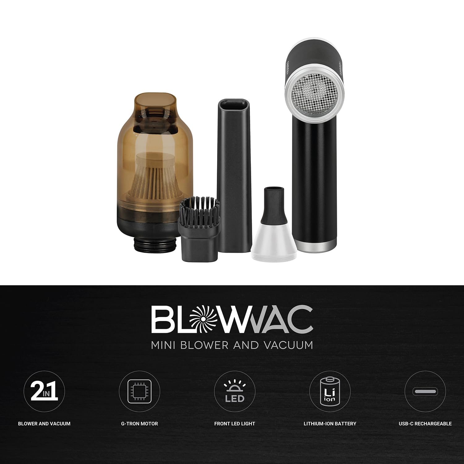 GAMMA+ Blowvac Przenośny Bezprzewodowy Odkurzacz i Dmuchawa Próżniowa ładowany przez USB-C, 2-godzinny Czas Pracy, Silnik 100.000 obr./min, dla Barberów,Fryzjerów, do Samochodów, Komputerów, Klawiatur
