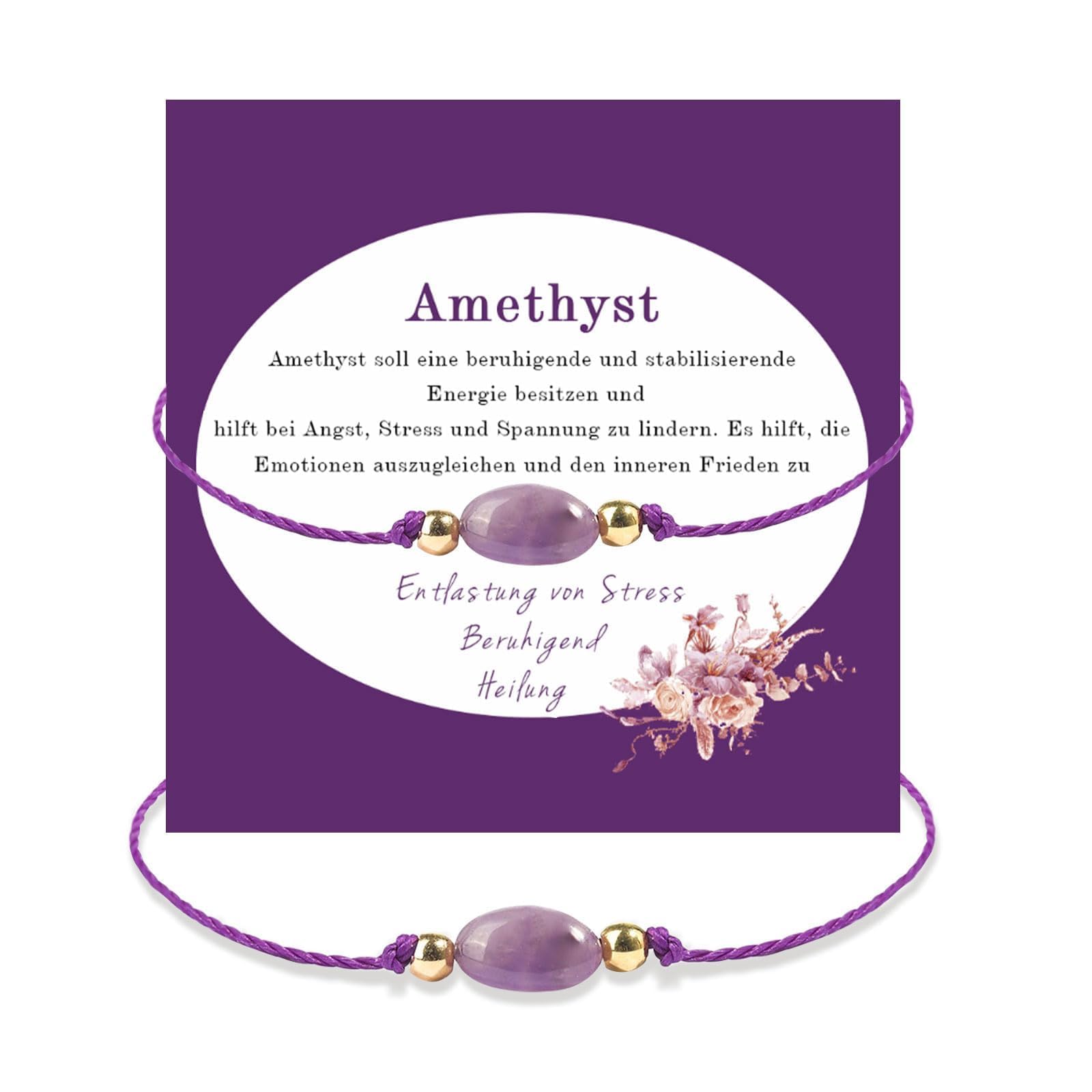 Amethyst Armband Damen,Edelstein Armband Damen mit 18k vergoldete Perlen,Heilsteine Armband,Glücksarmband Frauen, Geburtsstein Februar,Kristall Armband Edelstein Schmuck Geschenk für Frauen(Amethyst)