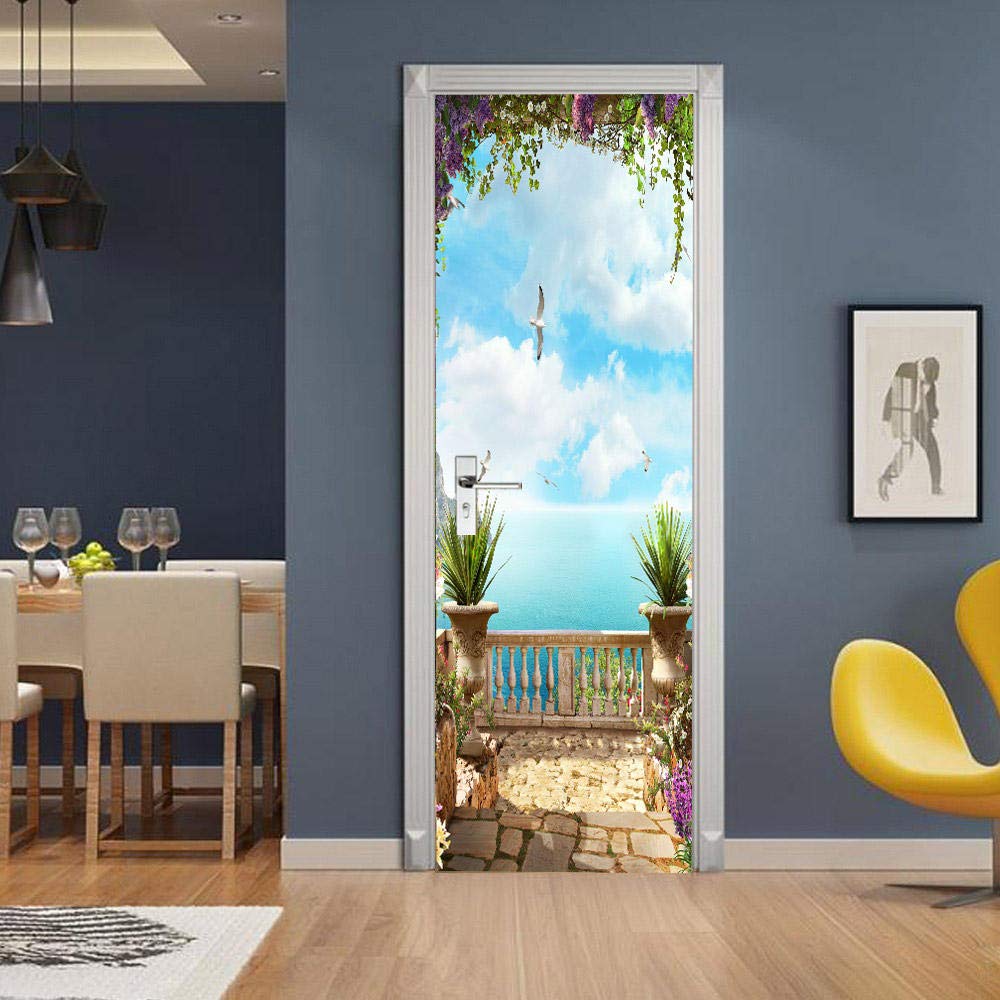 Pegatina Mural 3D Con Vistas Al Mar - Autoadhesiva, Extraíble, Tamaño 77x200 Cm, Ideal Para Dormitorio O Salón