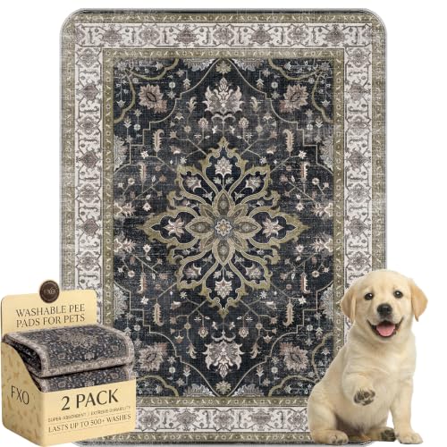 Image of Washable Pee Pads for Dogs,Great Urine Absorbent Reusable Puppy Training Pads,Waterproof,Leak-Proof & Non-Slip Potty Pads for Whelping,Crate,Playpen,Bed.(Black Floral,18 inchx24 inch)