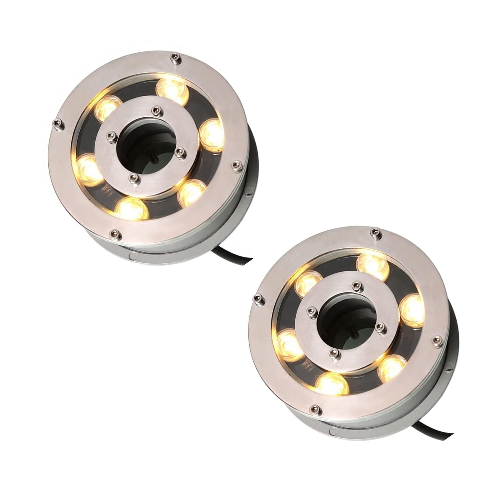 2PCS Lumière LED Submersible - 6W Spot Encastrable Exterieur, Projecteur Sous-marin Submersible De Paysage Du Trou Moyen 12V/24V, Lumière Imperméable De Fontaine D'anneau De LED D'IP68(RGB,6W(12V))