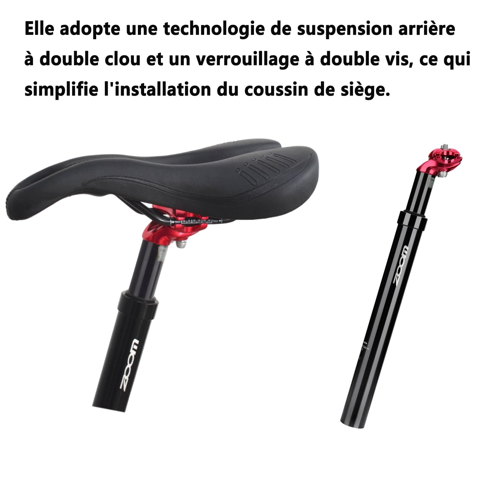 Tige de Selle à Suspension pour vélo, Tige de Selle à Ressort, Alliage d'aluminium, diamètre 27,2 mm/30,8 mm/30,9 mm/31,6 mm, Convient aux vélos électriques, VTT, vélos de Ville