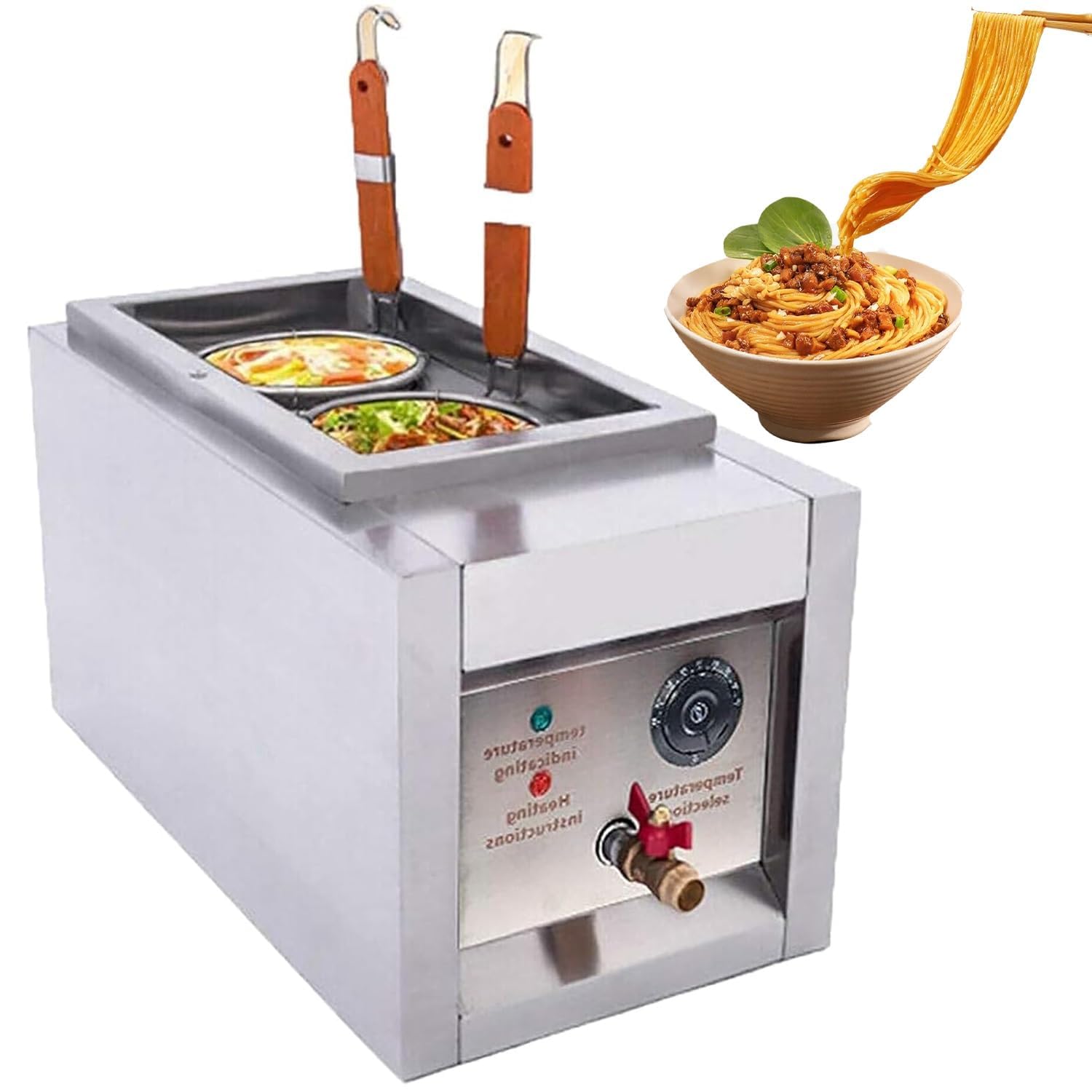 Macchina per la cottura di pasta elettrica a 2 cestelli con controllo della temperatura, in acciaio inox, capacità 12 l, per uso professionale