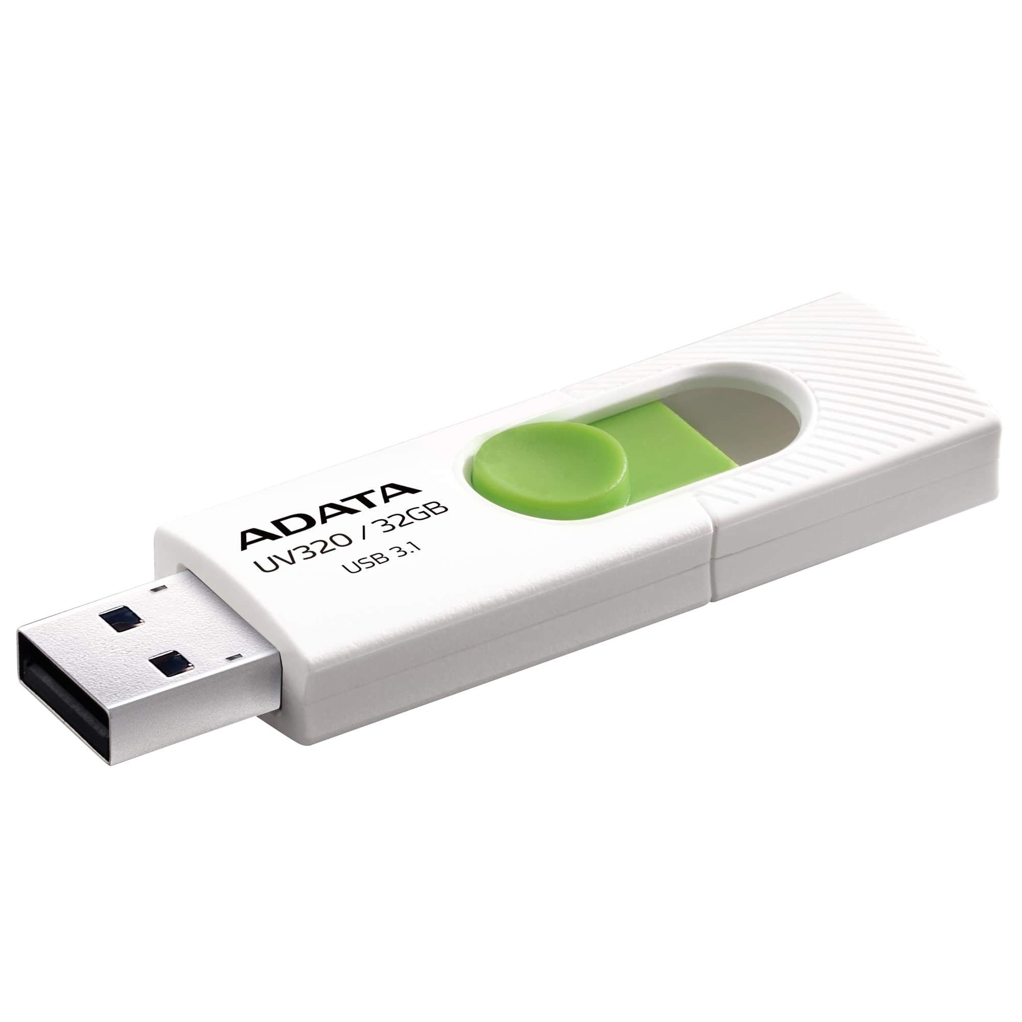 ADATA UV320 USB 3.1 32 GB Quick Slide Capless Flash Drive White (AUV320-32G-RWHGN)
