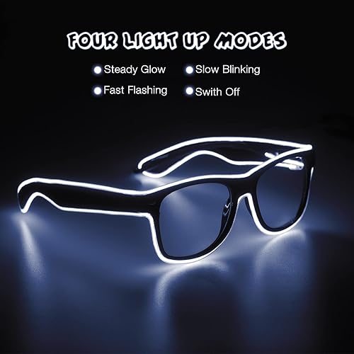 Miniatura 5 de Aquat Luces EL Wire Neón Rave Gafas de sol resplandor intermitentes LED Disfraces para fiesta, EDM, Halloween RB01