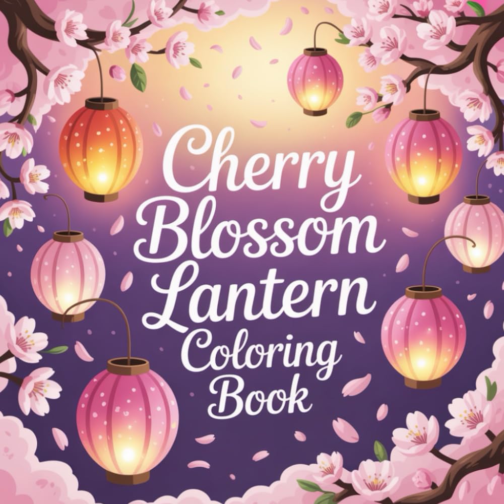 Cherry Blossom Lantern Coloring Book: cherry blossom coloring book for adults, floral lanterns coloring book, japanese garden coloring book, relaxing ... book, peaceful night lantern coloring book