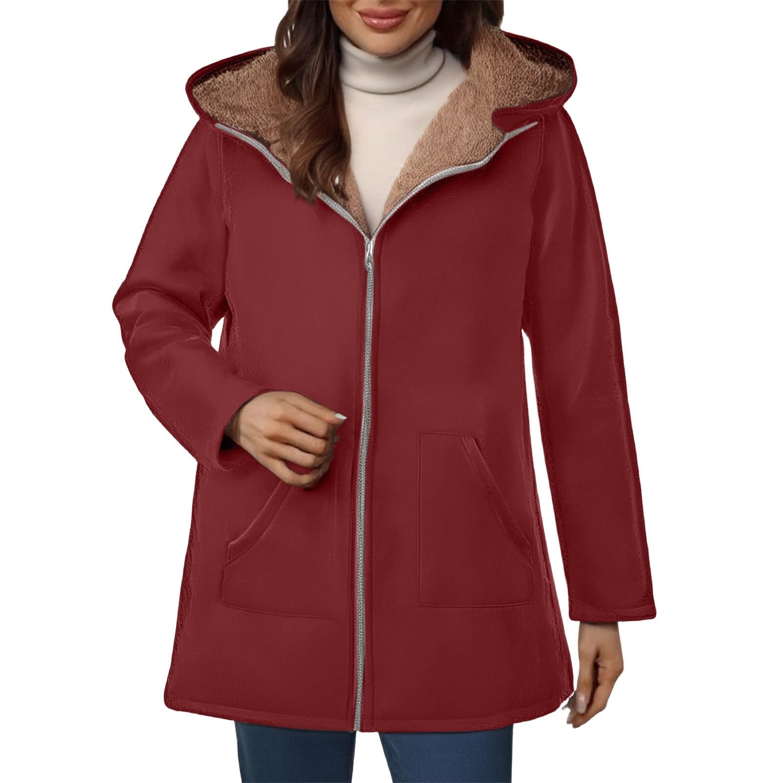 Generisch Cappotto invernale da donna, lungo, con calda imbottitura, parka invernale, caldo, trapuntato, in pile, giacca invernale a maniche lunghe, antivento, per esterni, con cappuccio