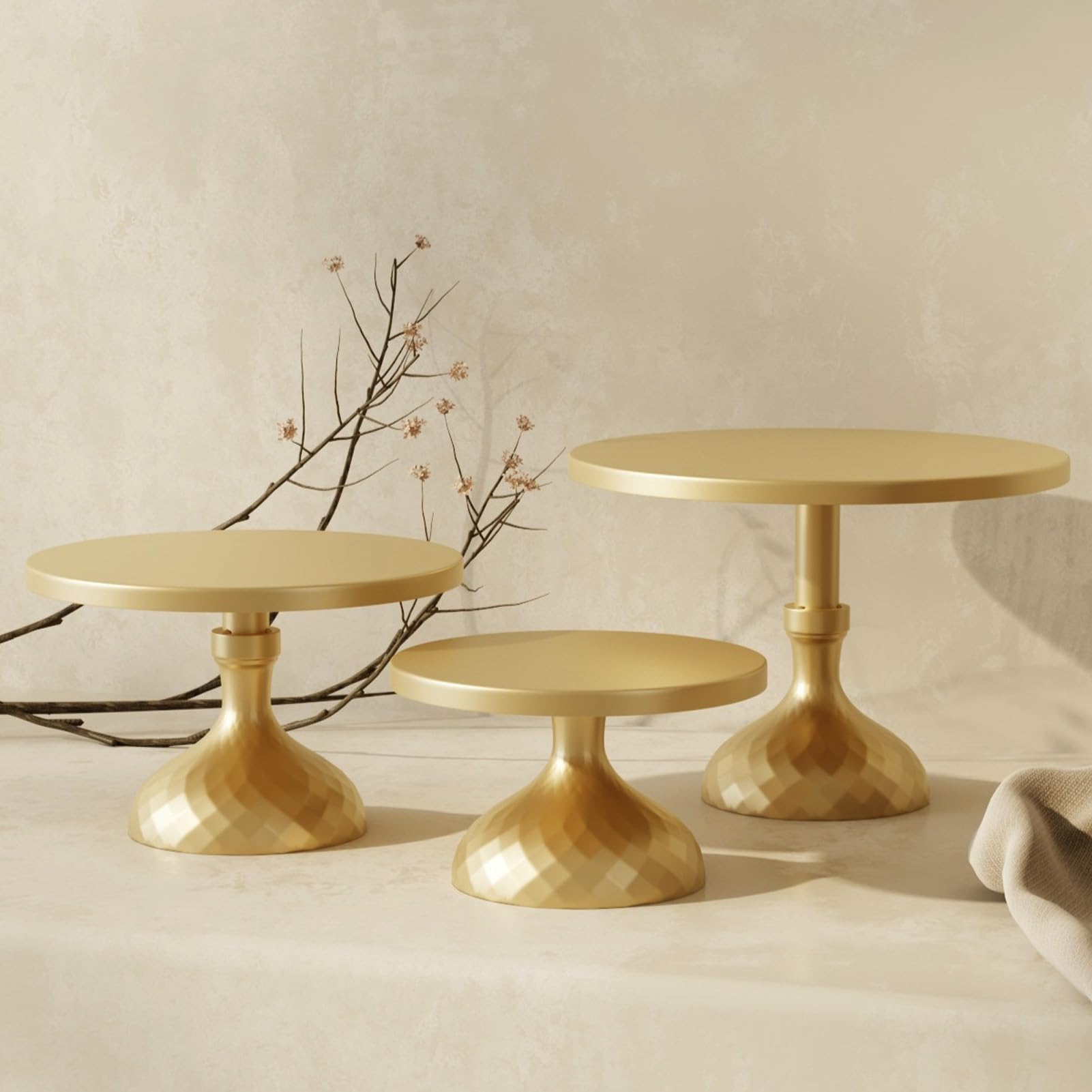 3 soportes para tartas dorados, soporte de exhibición para pizza, postre con patas para fiestas, bodas, cumpleaños