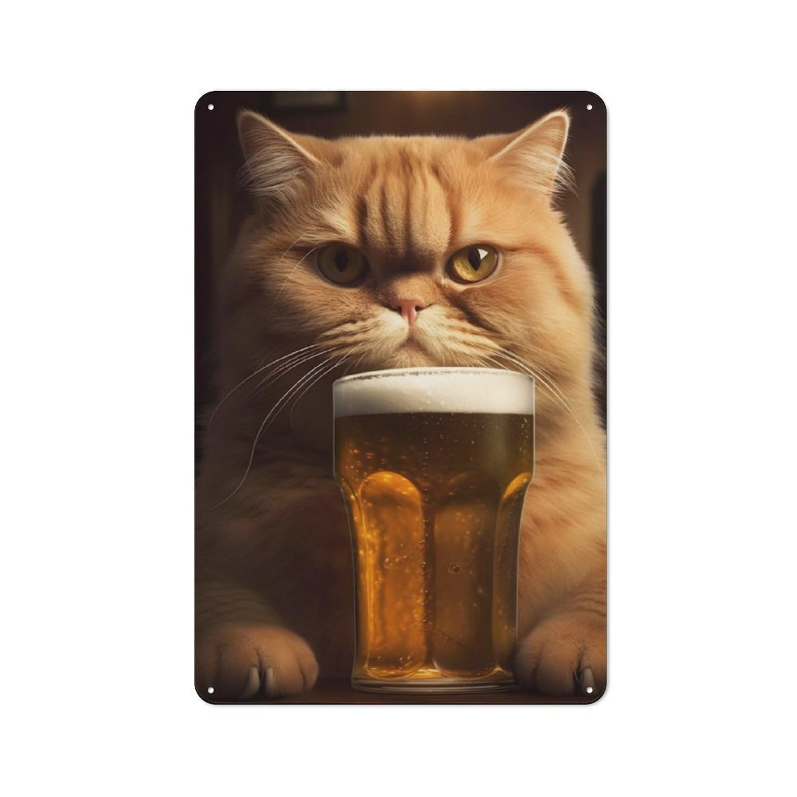 Junmoney Cute Cat Drinking Beer Rustic Tin Sign 30X20cm Featuring For Garage Or Workshop, For Updating Garage And Workshop After Moving