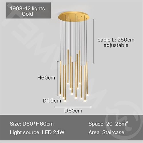 Miniatura 5 de Candelabro de araña, moderno candelabro de entrada de vestíbulo alto, escalera de espiral dúplex, tubo largo, lámpara de iluminación de techo,
