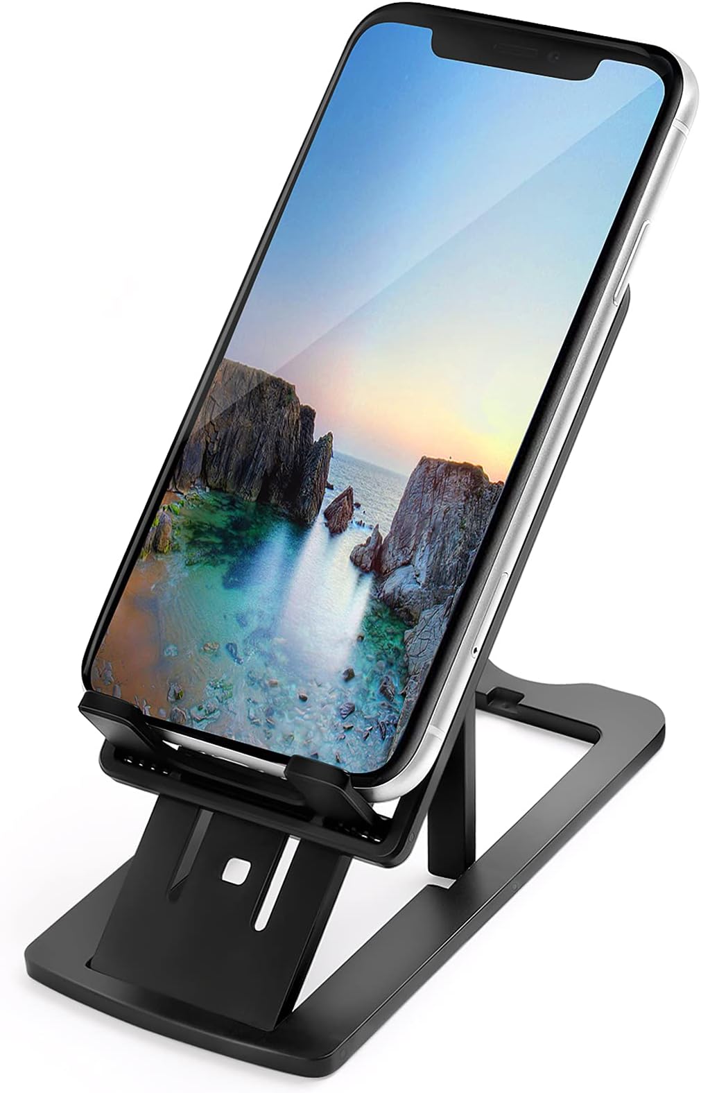 LOBKIN Phone Stand for Desk - Cell Phone Stand, Foldable Cell Phone Stand Adjustable, Flexible, Foldable, Portable, Non Slip Universal Smartphone Tabletop Dock for Desk (Black)