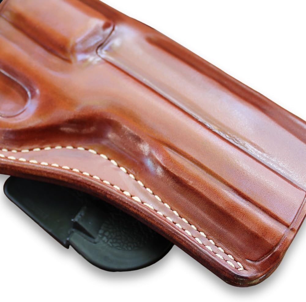 Masc Premium Leather OWB Paddle Holster with Open Top Fits Rhino 50DS .357 Mag/9mm 5-inch, Right Hand Draw, Brown Color #1265#