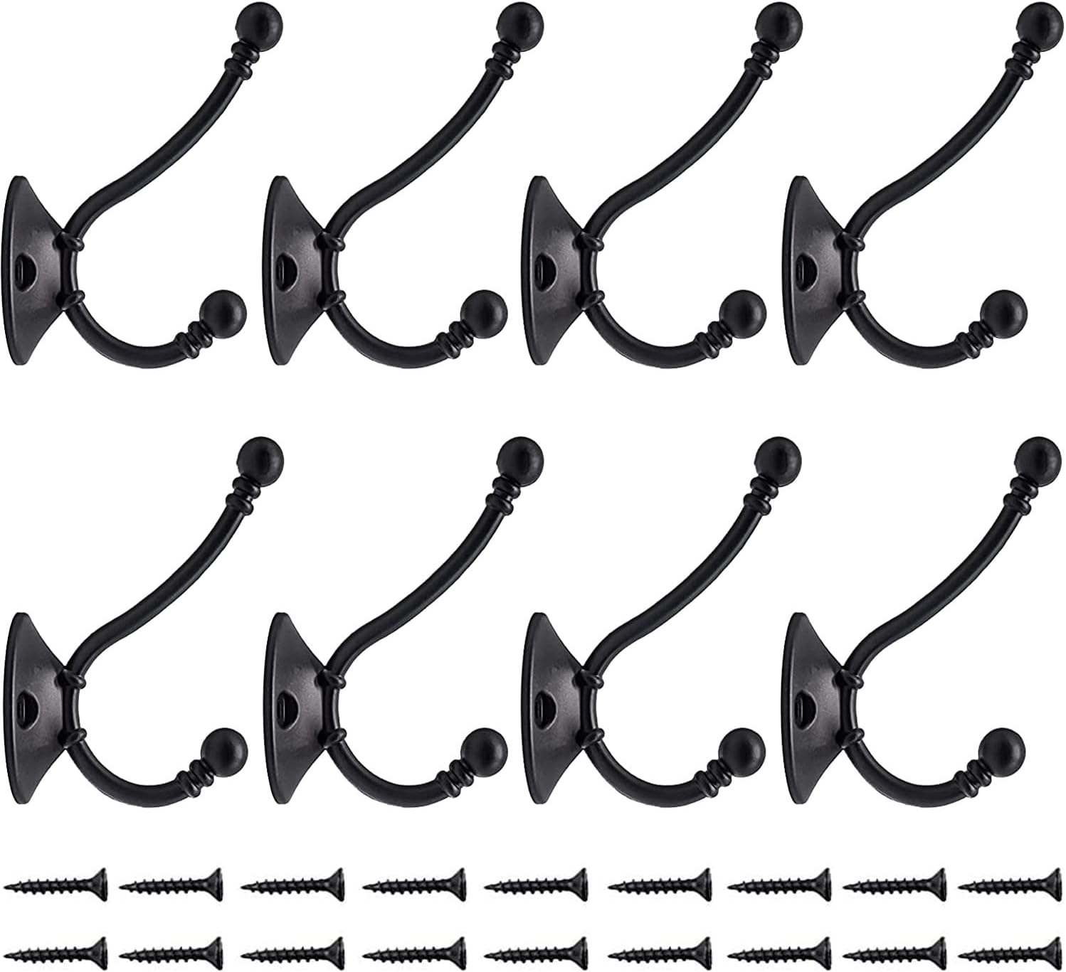 Bosdontek Coat Hooks - 8Pcs Clothes Hooks Home Storage Hooks Vintage Hanger Heavy Duty Wall Hooks for Door Kitchen Bathroom Bedroom Office Lavatory Closets (Black)