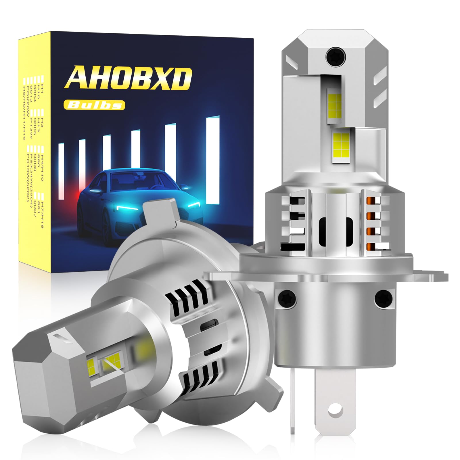 AHOBXD H4 Light Bulbs Super Bright Upgraded 30000LM 900% Xenon White H4/9003/HB2 Halogen Raplacement Fog Light Bulbs, Canbus Error Free Direct Fit, Pack of 2
