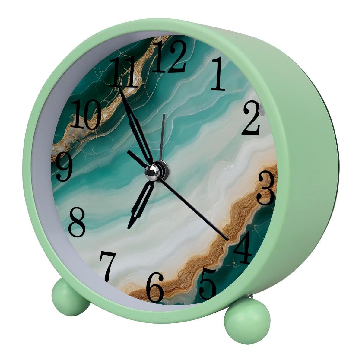Luoweisi Alarm Clock Marble, Silent Non-Ticking with Night Light, Round Metal Alarm Clock for Office, Battery Operated, Bedroom, Elderly, Adults, Children, Student Gifts