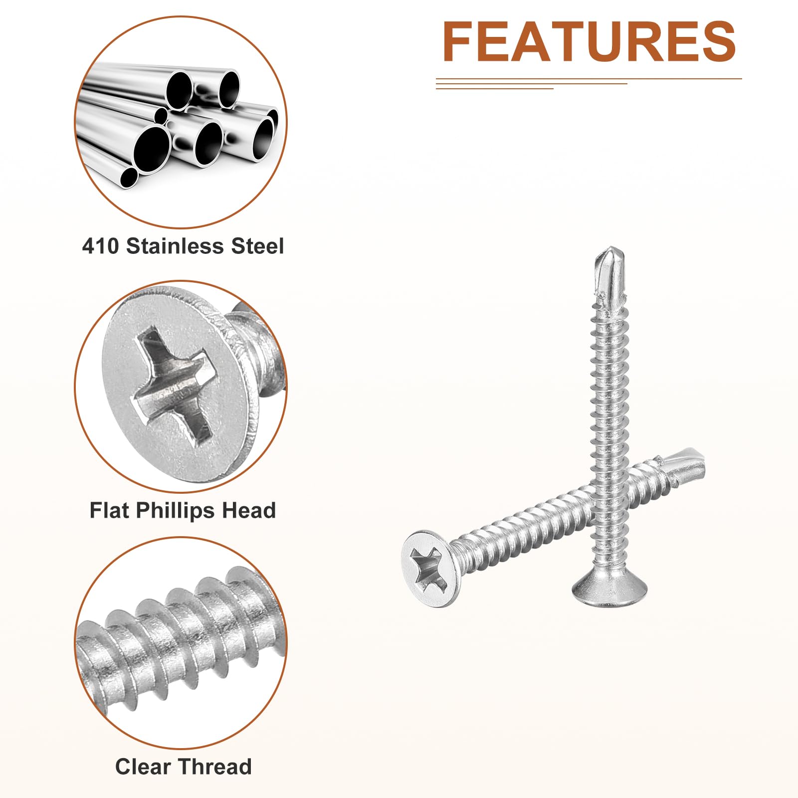 DTGN 100Pcs ST3.5x32mm Self Drilling Screws, 410 Stainless Steel Flat Head Phillips Sheet Metal Screw - Image 4