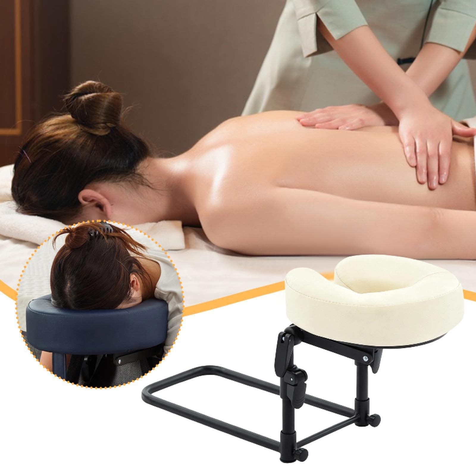 Almohada Facial Ergonómica para Masaje Kit de Soporte para Cabeza Cojín de Apoyo Ajustable Reposacabezas de Colchón Hecha de Cuero PU y Esponja, Beige Blanco, tal como se describe