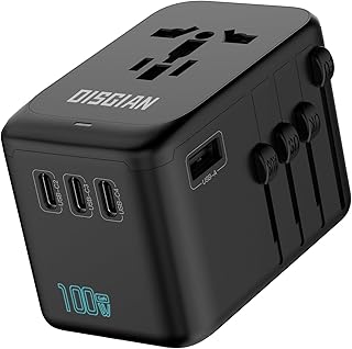 DISGIAN Travel Adapter,100W GaN International Power Adaptor with Super Fast Charging 4 Port Type-C and USB-A for Phones,La...