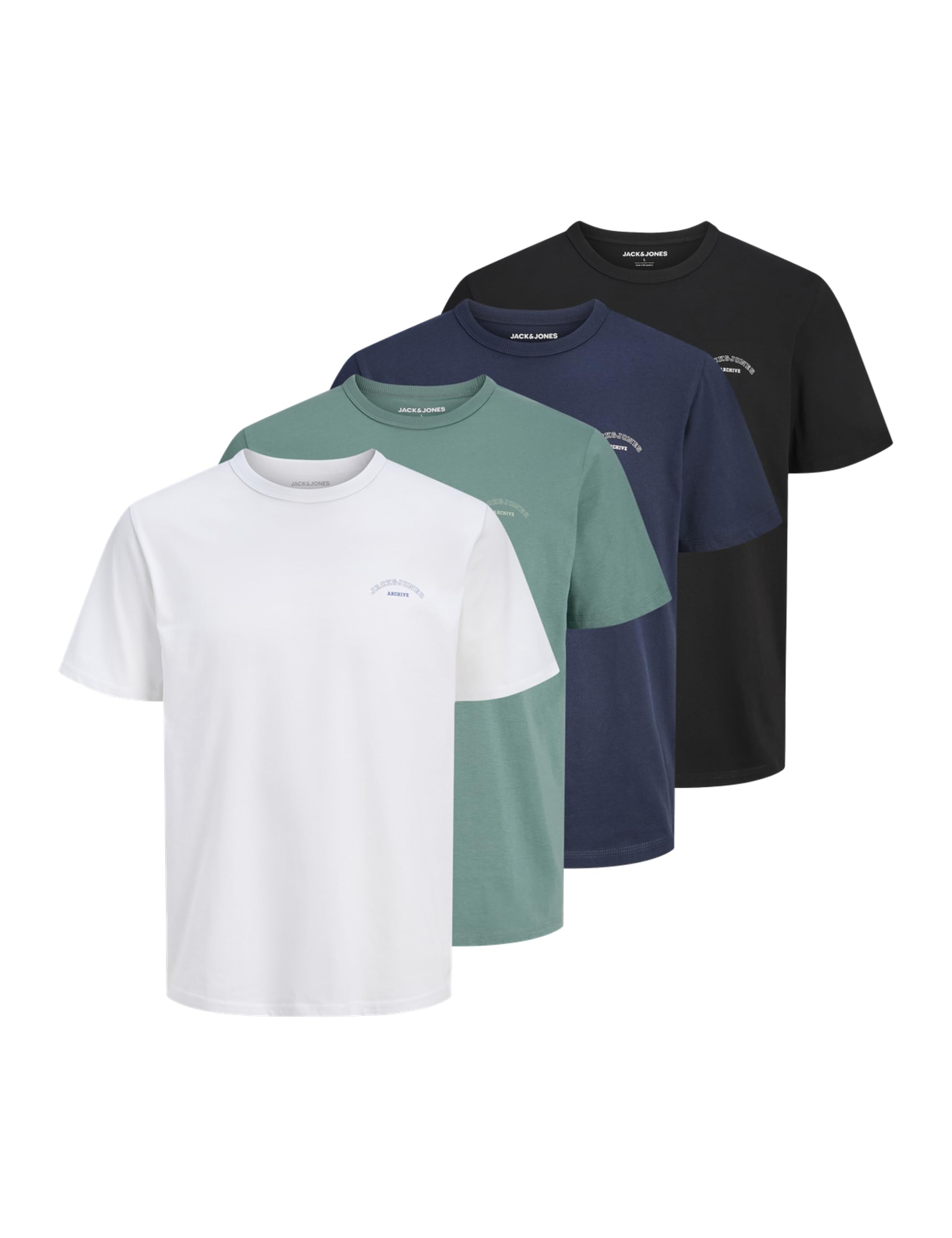 Jack & Jones Men's Bright White Jjcollege Logo Tee Ss Crew Neck 4Pk Mp, M (Pack Of 4)