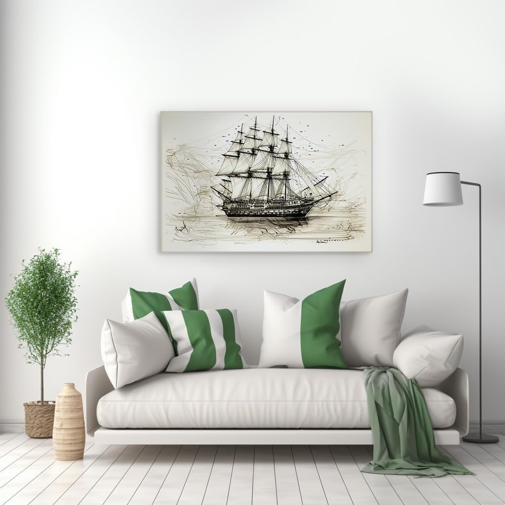 Canvas for Living room. Sailing Into the Abstract A Masterpiece of Nautical Monochrome, 27 x 18 inch Canvas Wall Art - Ready to Hang