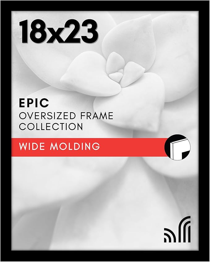 Americanflat 18x23 Poster Frame with Polished Plexiglass - Black Picture Frame - Wide Photo Frames Made of Engineered Wood for Vertical or Horizontal Wall Display - Epic Collection - Black