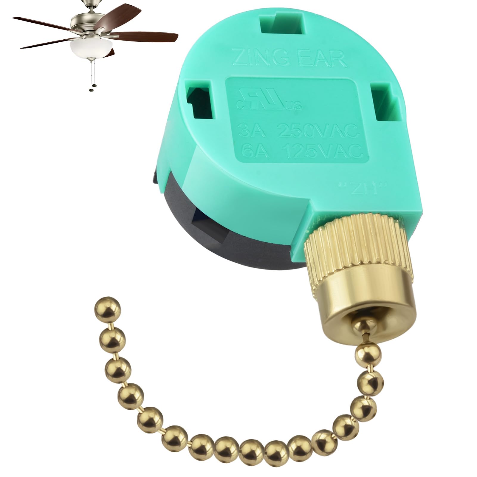 ZE-268S6 Ceiling Fan Switch 3 Speed 4 Wire Replacement for Hampton Bay, Hunter, and Standing Fans (Gold)