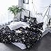 Sookie 3 Piece Duvet Cover Set with Zipper Closure,White and Blue Pentacle Printed Pattern with Twinkling Stars in The Sky(Include 1 Duvet Cover 2 Pillow Shams,-Twin,Black)
