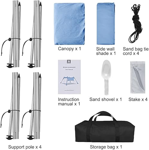 Miniatura 6 de easierhike Parasol de playa con pantalla de pared lateral diseño resistente al viento, refugio solar UPF50+ anclajes portátiles para tienda de