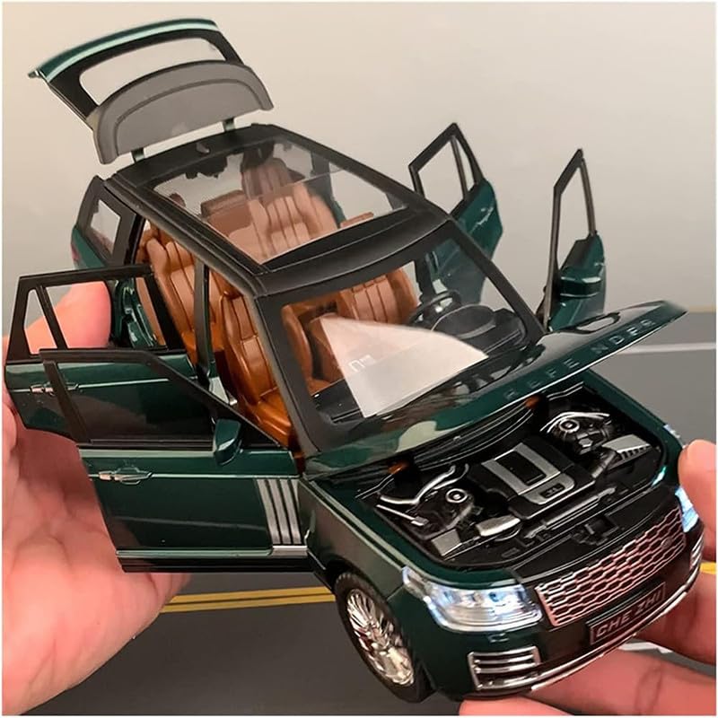 Image of Kids Model 1:24 Refender Die Cast Metal Car Pull Back Action Opening Doors with Realistic Engine Sound Lights Toy Car Gift for Boys - Green