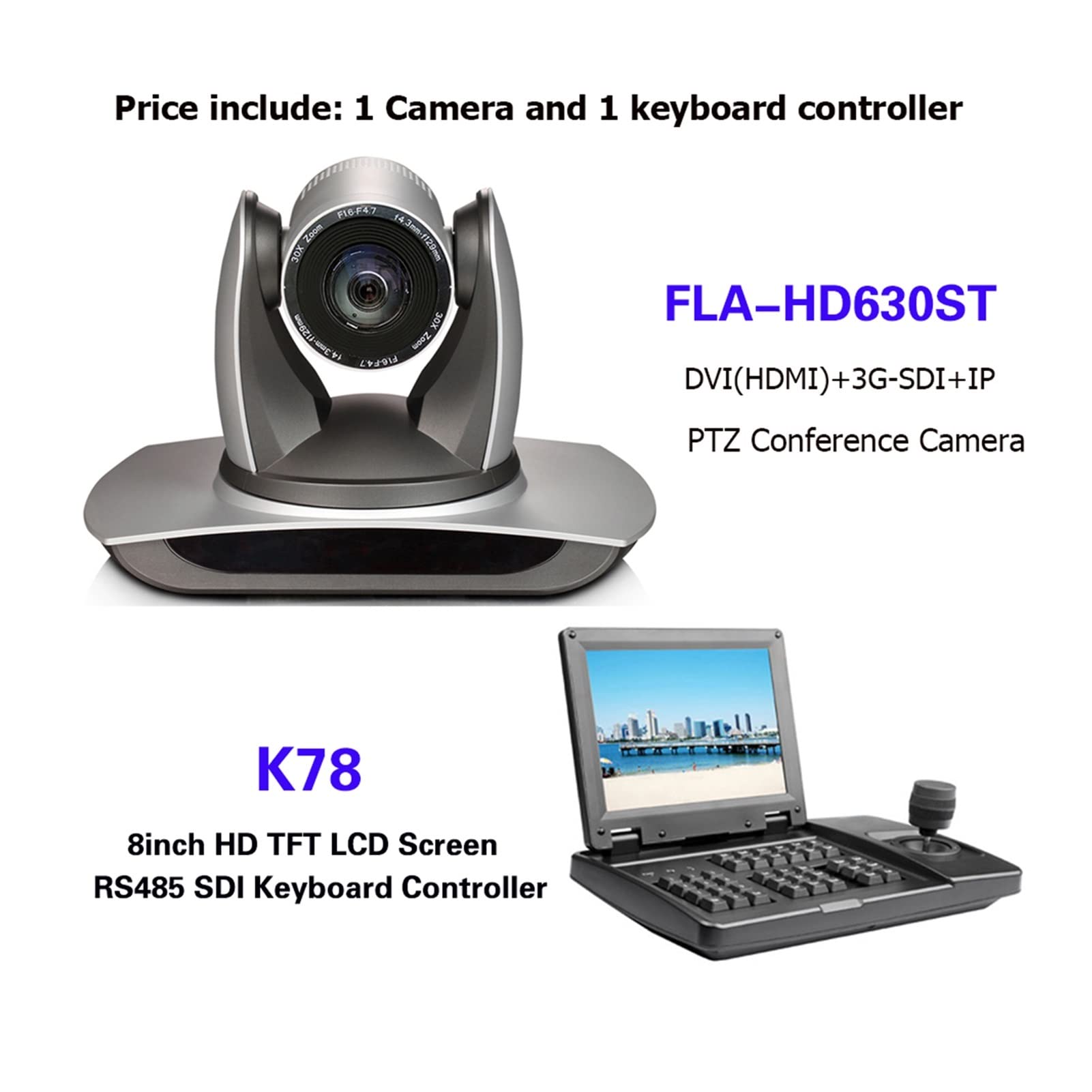 Webcam 8 pulgadas TFT LCD RS485 Controlador PTZ y cámara de videoconferencia de 30x zoom 1080p DVI/SDI/IP Interfaces