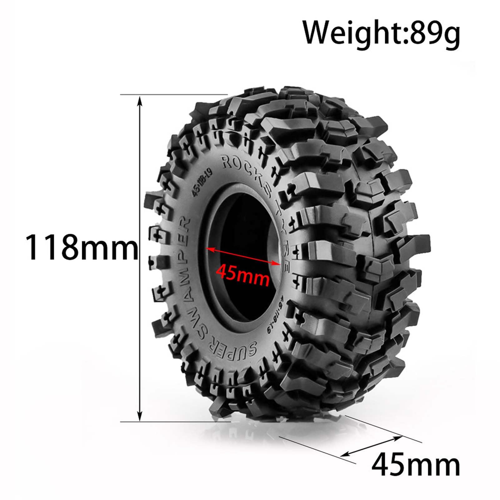 LAFEINA 1.9 Crawler Tires 118 x 45mm Rubber Tyres with Foam Inserts for SCX10 TRX4 Redcat Gen7 RBX10 D90 D110 CC01 1/10 RC Crawler Car