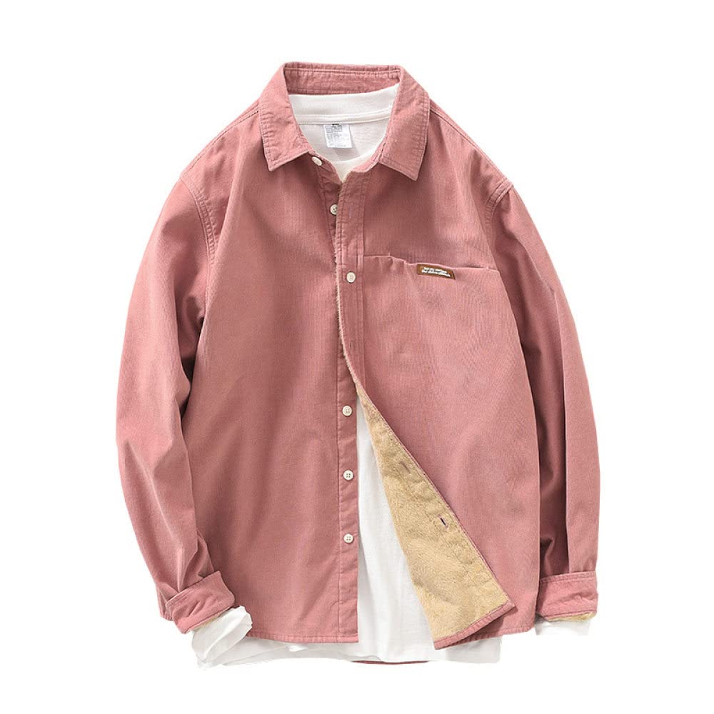 HGJH Herren Thermohemd,Herren Langarm Cordhemd Fleecejacke Einfarbig Rosa Das Freizeit Thermohemd Futter Holzfällerhemd Bequem Lässiges Arbeitshemd Für Herren Jungen