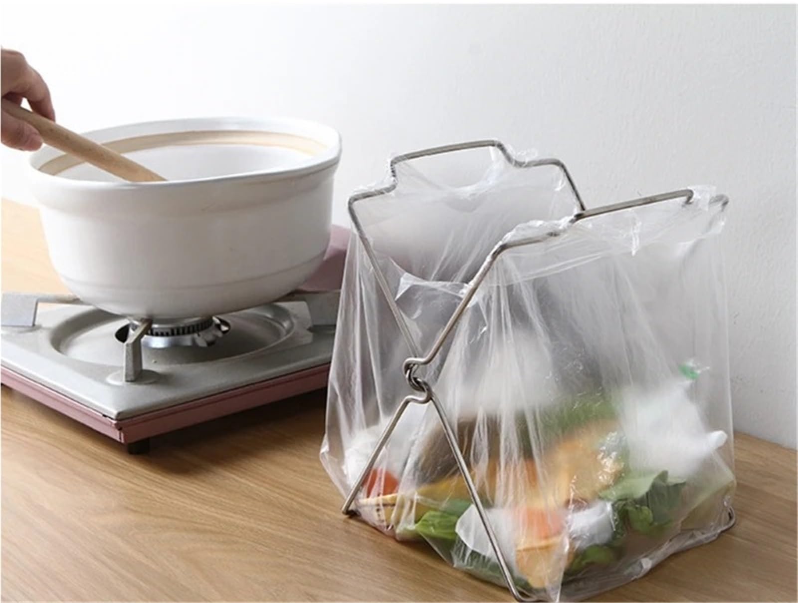 Estante for Bolsas de Basura Acero Inoxidable, 3 uds., encimera Cocina for el hogar, Bolsa Plegable, Soporte for Ahorrar Espacio para Bolsas