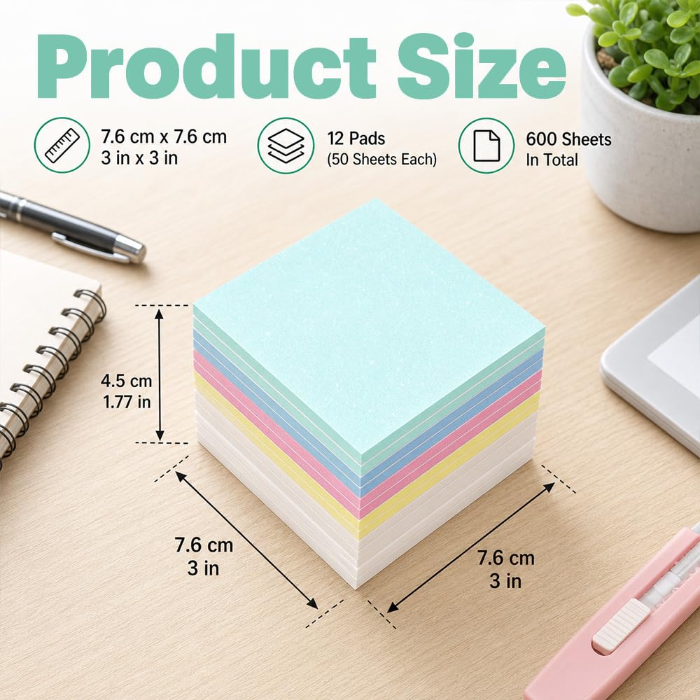 Foglietti adesivi trasparenti glitterati, 7,6 x 7,6 cm, 600 fogli PET Candy