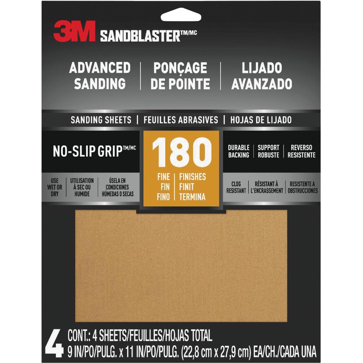 3M COMPANY 20180-G-4 9x11 180G Sandpaper (4 Pack)