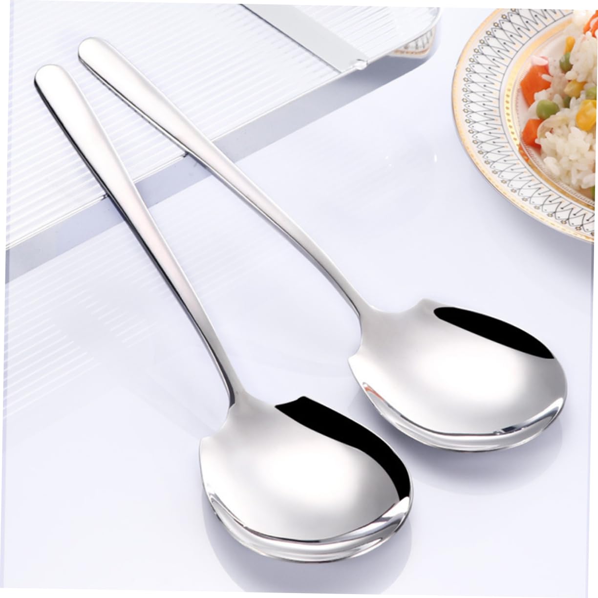COLLBATH 2pcs Serving Spoon Spoons Scoops Serving Utensils Kitchen Supplies Soup Spoon Restaurant Spoon Metal Spoon Multi-functional Spoon Kitchen Scoop Metal Rice Spoon Stainless Steel