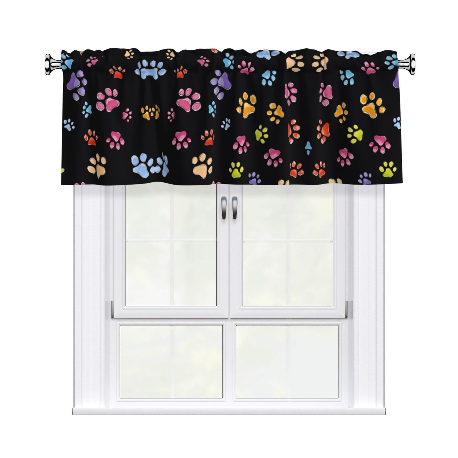 WHJDPP Pawful Paws Print Prints Curtain Valance 54x18 Inch - Peach Skin Window Cover with Printed Design, Filtering Light for Kitchen Decor