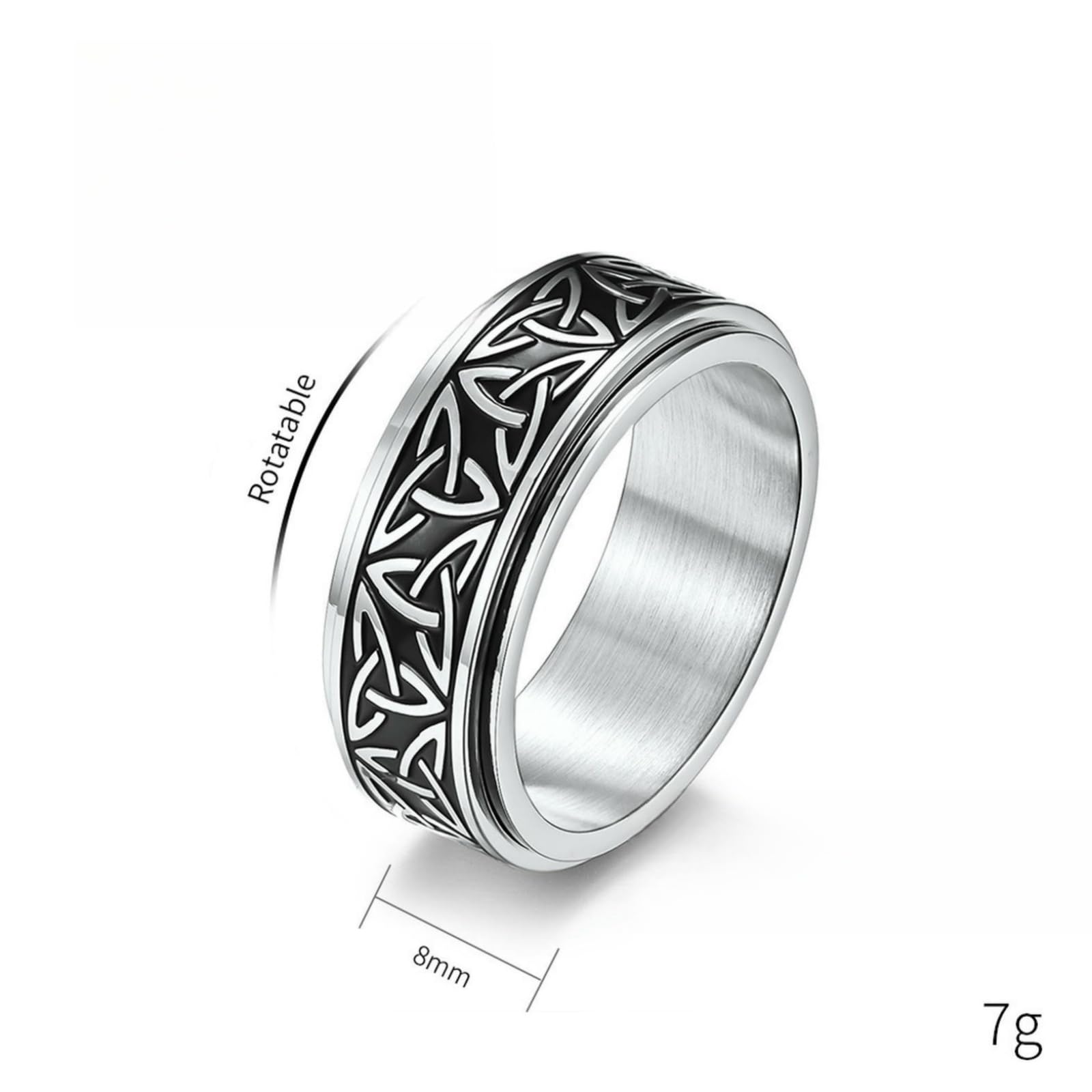 Nordic Viking Triquetra Spinner Ring Titanio Cinturino Rotante Regolabile Antistress Gioielli per Uomo e Donna Minimalista Unisex Acces
