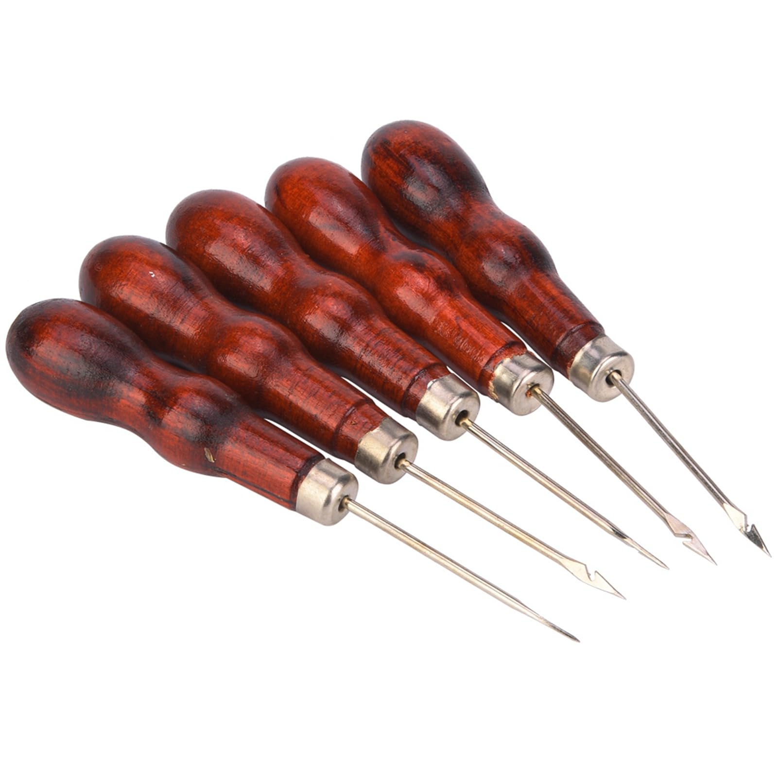 5PCS Wooden Handle Awl Hole Punch Sewing Stitching Awl Tool Shoe Repair Crochet Hook, Multifunctional Accessory For Home Use