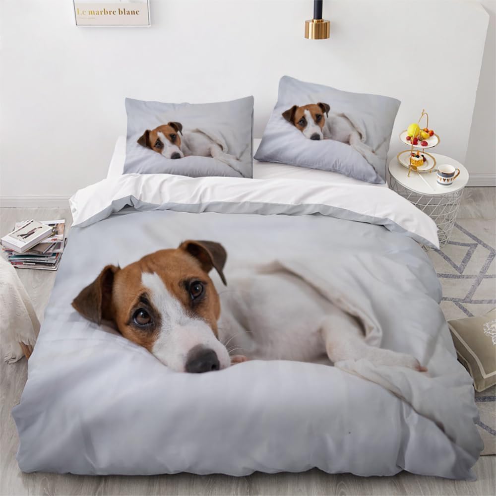 Funda Nordica Cama 105 Juvenil Jack Russell Terrier Funda Edredon 200x200 Perro Mascota 3D Fundas de Edredón Microfibra Suave Ropa de Cama de 3 Piezas con Cremallera y 2 Fundas de Almohada K-1496