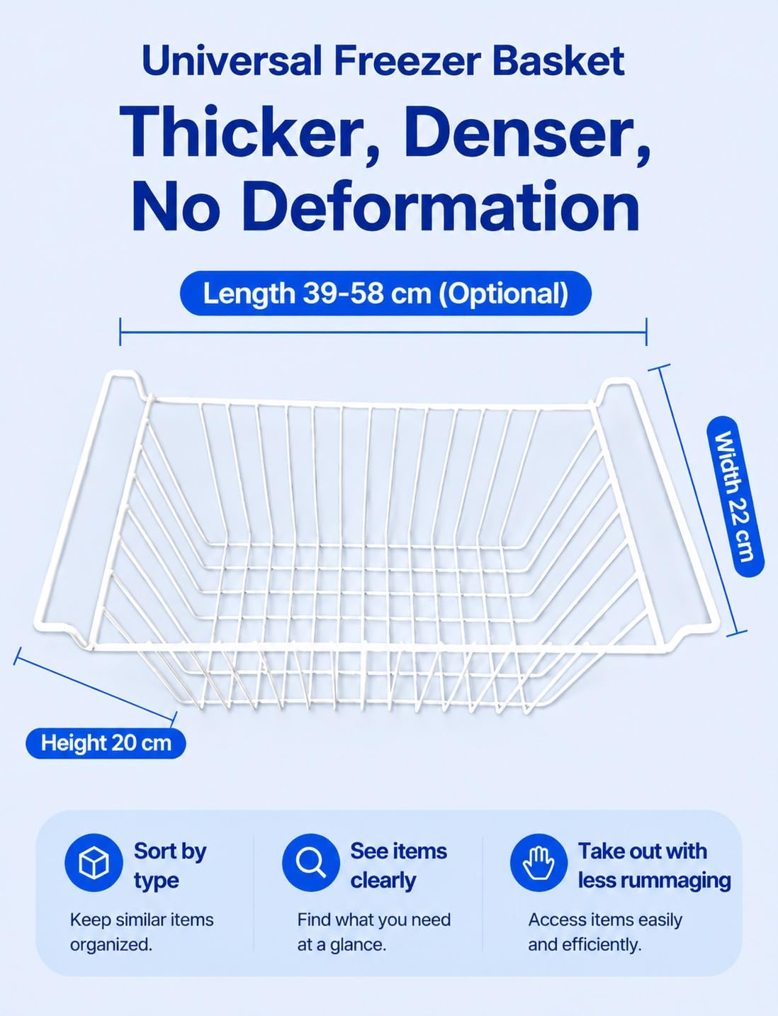 Genérico Divisor de Congelador, Rejilla para Cesta, Estante de Frigorífico | Acero carbono，Tamaño 39-58x22x20cm，Diseño abierto para circulación de aire，Bordes redondeados segu(53x22x20 cm)