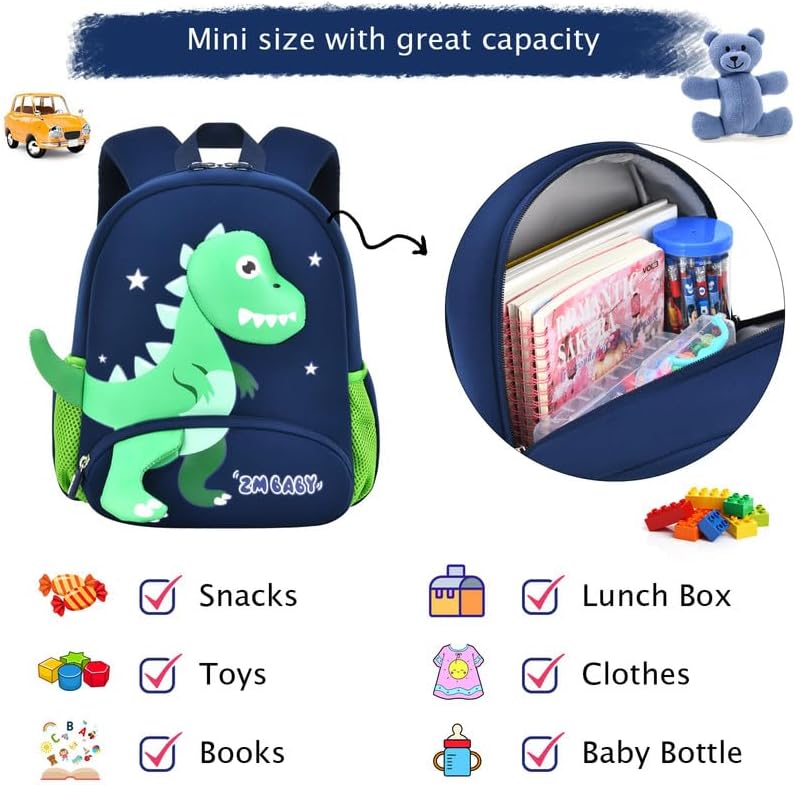 Padgene Toddler Backpacks Kids Preschool Backpack Waterproof Neoprene Animal Schoolbag Lunch backpack 3D Cartoon Mini Travel Bag for Boys Girls Ages 3-5 - Image 4