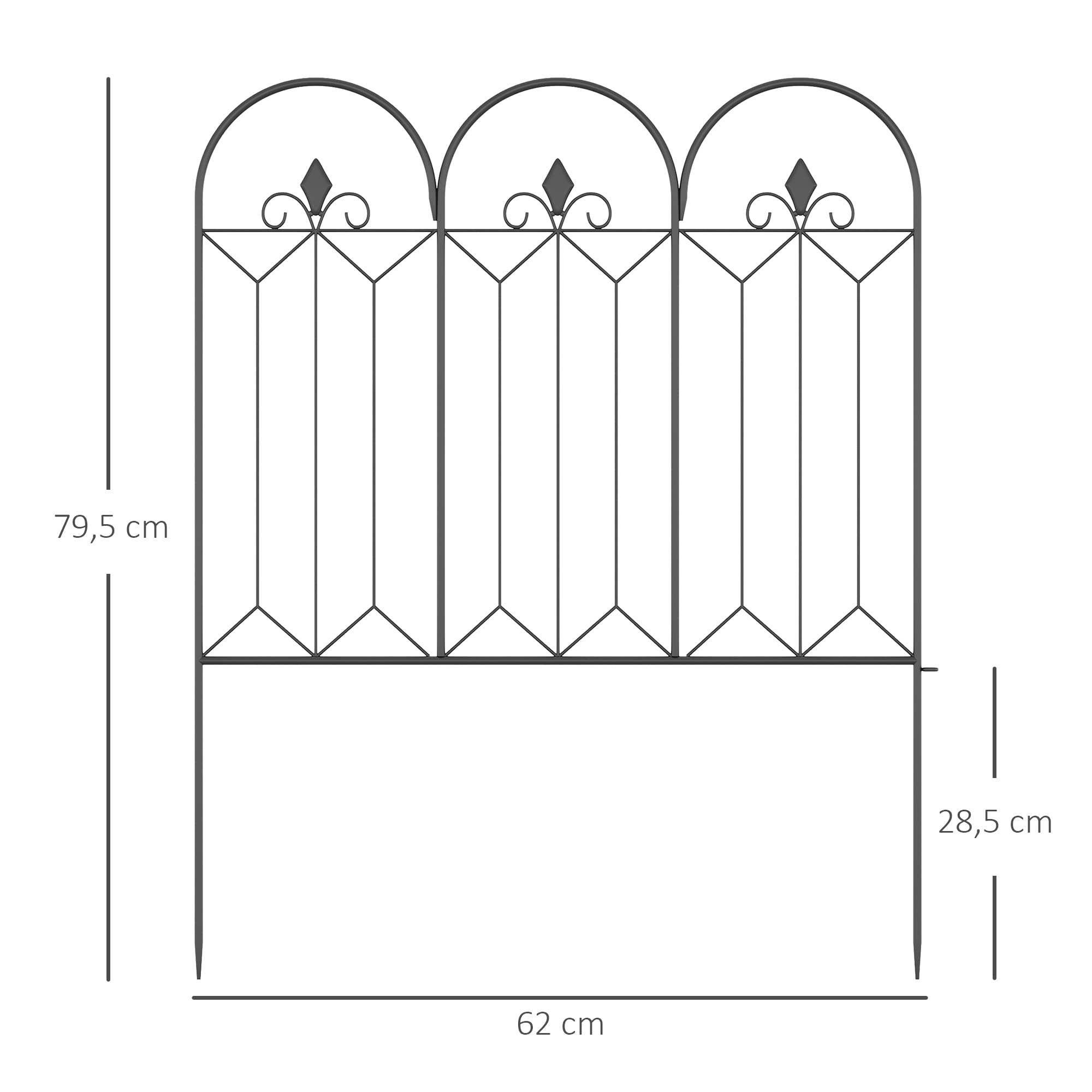 Outsunny Vallas de Jardín 305x79,5 cm Set de 5 Vallas Decorativas para Jardín de Metal Combinación Libre Barrera para Animales para Patio Césped Negro